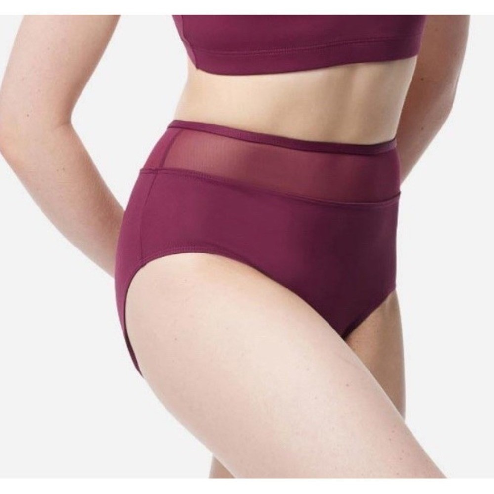 Lulli Dancewear Briefs Womens Small Burgundy High Waist Mesh LUB384 Ballet Dance